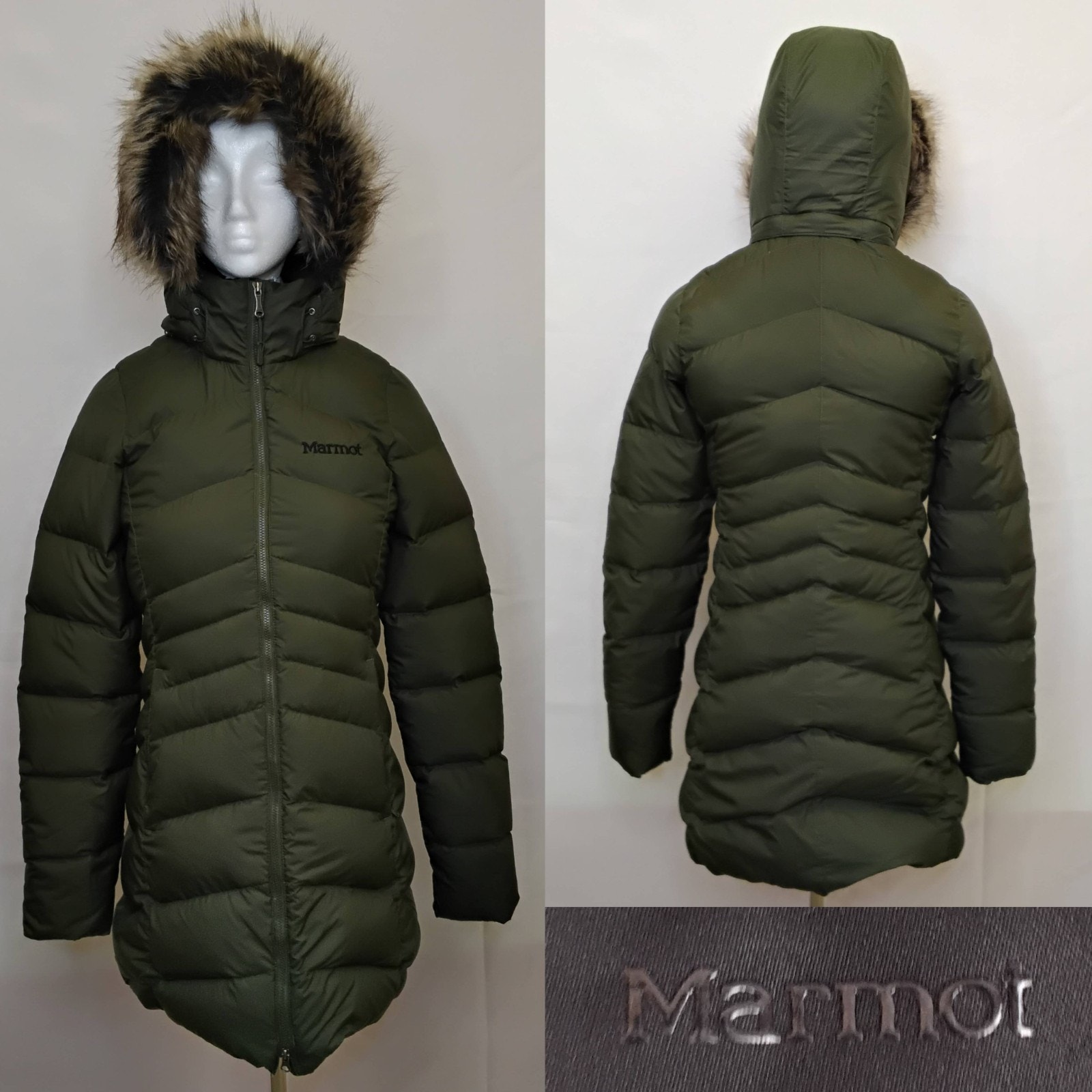 Marmot 700 Down Fill Parka Women's Xs Green Faux Fur Ruff #J5347